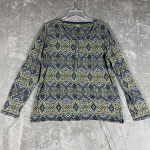 Ruff Hewn Shirt Women's Size XL Green Blue Long Sleeve 1/2‎ Button Artsy Paisley